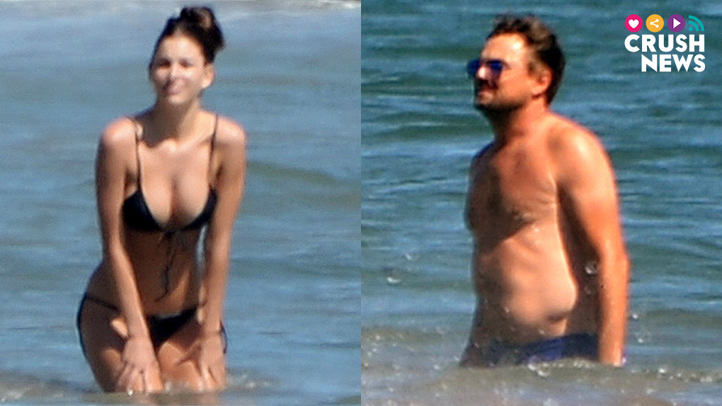 Leo DiCaprio y Camila Morrone en la playa