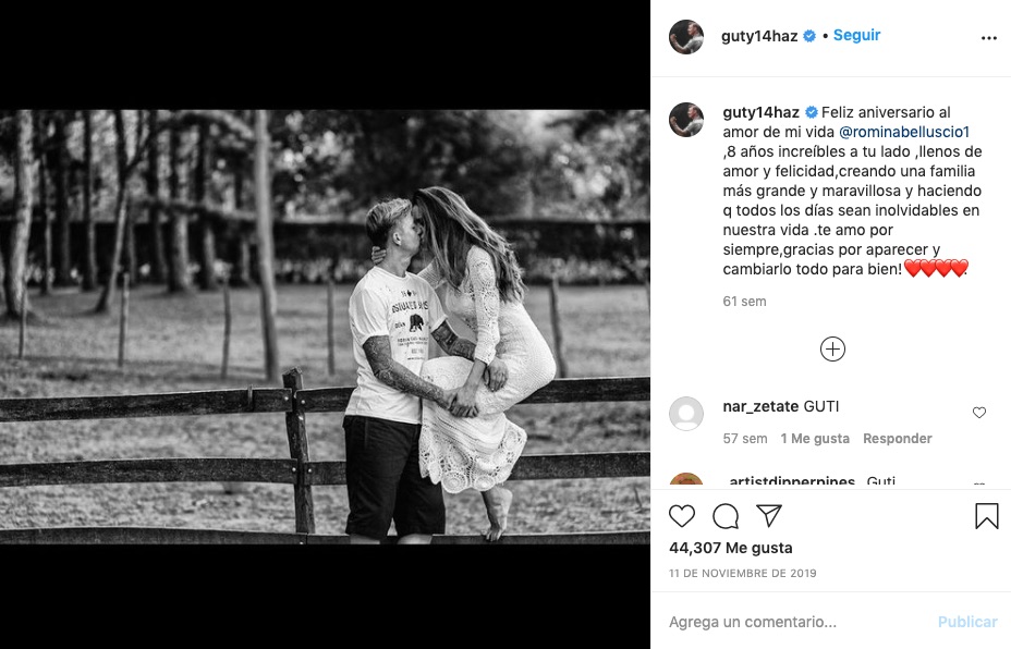 Post de Guti con su mujer, Romina