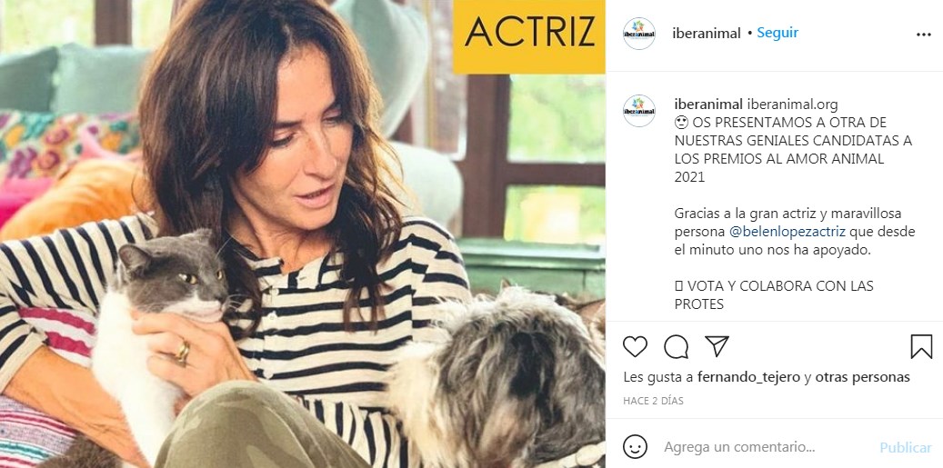 Belén López agradece postulación a Premios al Amor Animal 2021