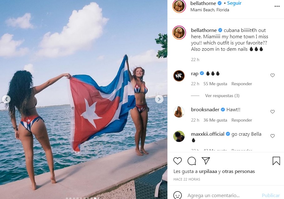Bella Thorne usa caliente bikini con la bandera cubana y sus fans se derriten