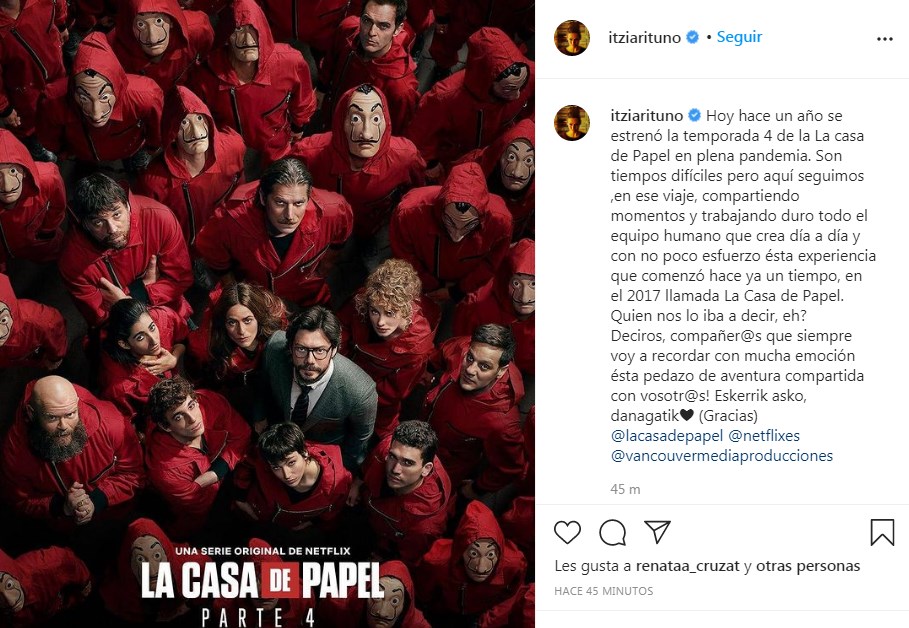Itziar Ituño dedica un post a sus compañeros por fecha especial de La Casa de Papel