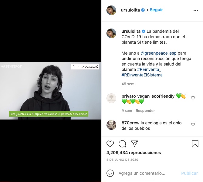 Post de Úrsula Corberó en Instagram