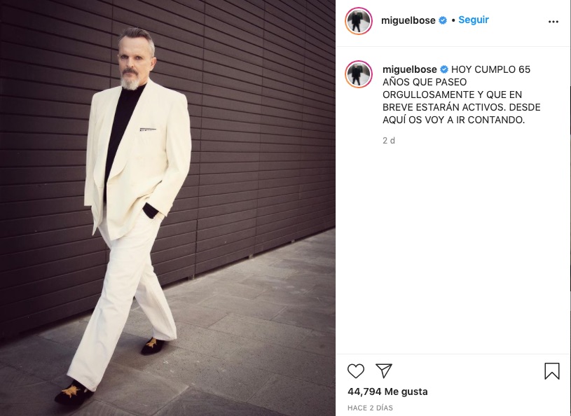 Post de Miguel Bosé en Instagram