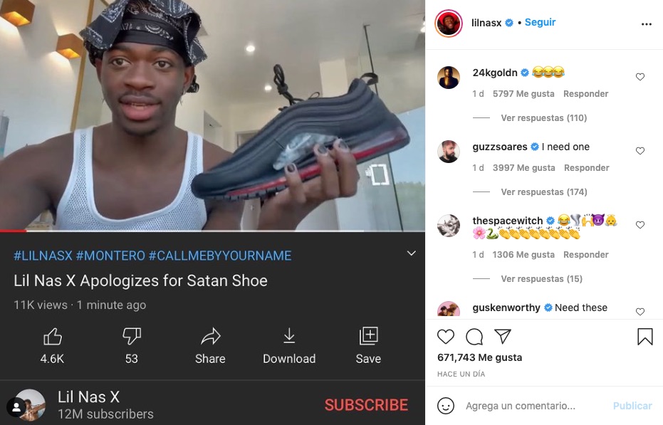 Lil Nas X con sus hematozapas en una captura de instagram