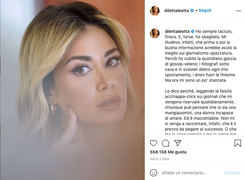Carta de Diletta Leotta en Instagram