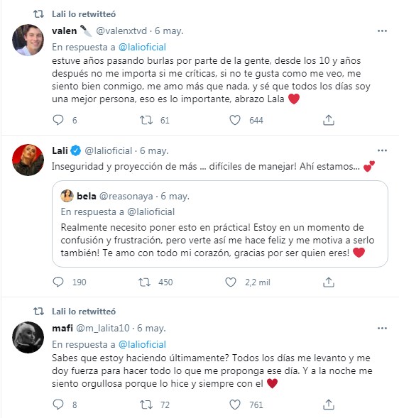 Lali Espósito arma terapia colectiva con sus fans en Twitter