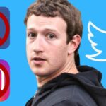 Primer plano de Zuckerberg con los logotipos de Facebook e Instagram con la señal de prohibido encima y el de Twitter al otro lado, como generador de todos los memes de Zuckerberg